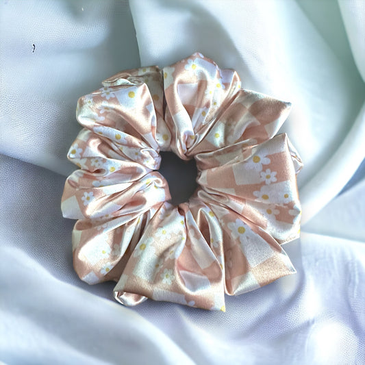 Retro flower satin scrunchie